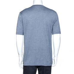 Pre Owned Louis Vuitton Pale Blue Patched Cotton Stitch Detail T-Shirt L