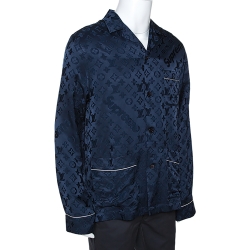 Louis Vuitton x Supreme Navy Blue Monogram Jacquard Satin Pajama Pants XL  Louis Vuitton