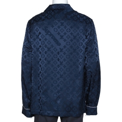 مملوكة مسبقًا Louis Vuitton x Supreme Navy Blue Monogram Jacquard Satin Pajama Shirt L