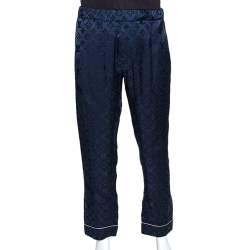 Louis Vuitton x Supreme Navy Blue Monogram Jacquard Satin Pajama Shirt L
