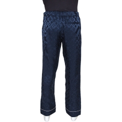 Pre Owned Louis Vuitton x Supreme Navy Blue Monogram Jacquard Satin Pajama Pants XL
