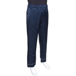 Louis Vuitton x Supreme Navy Blue Monogram Jacquard Satin Pajama Pants XL Louis  Vuitton