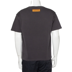 Pre Owned Louis Vuitton Grey Cotton Vegetal Logo Lace Detail Crewneck T-Shirt M