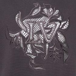 Pre Owned Louis Vuitton Grey Cotton Vegetal Logo Lace Detail Crewneck T-Shirt M