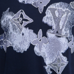 Louis Vuitton Blue Logo Patterned Knit Crewneck T-Shirt M