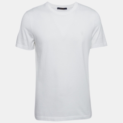 Pre Owned Louis Vuitton White Logo Embroidered Cotton Half Sleeve T-Shirt L