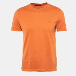 Orange Logo Embroidered Cotton Neck T-Shirt