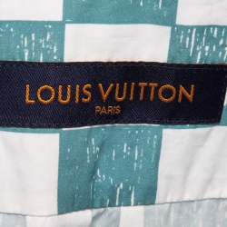 Pre Owned Louis Vuitton White/Blue Checked Cotton Short Sleeve Damier Shirt M