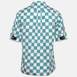 Pre Owned Louis Vuitton White/Blue Checked Cotton Short Sleeve Damier Shirt M