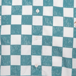 Pre Owned Louis Vuitton White/Blue Checked Cotton Short Sleeve Damier Shirt M