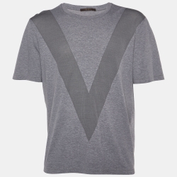 Pre Owned Louis Vuitton Grey Cotton & Silk V Detail Crew Neck T-Shirt XXL