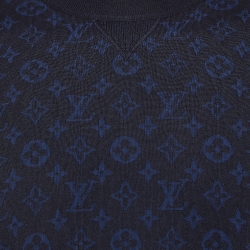 Louis Vuitton Black & Blue Monogram Print Wool Blend Sweater L