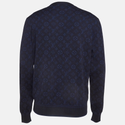 Louis Vuitton Black & Blue Monogram Print Wool Blend Sweater L