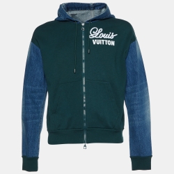 Pre Owned Louis Vuitton Green Logo Cotton & Denim Hooded Jacket S
