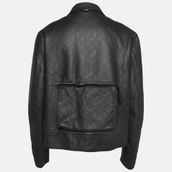 Pre Owned Louis Vuitton Black Monogram Patterned Leather Cargo Jacket XXL