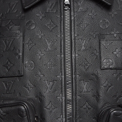 Pre Owned Louis Vuitton Black Monogram Patterned Leather Cargo Jacket XXL