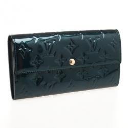 Pre Owned Louis Vuitton Green Monogram Vernis Sarah Wallet