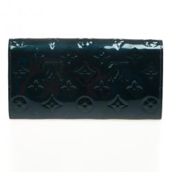 Pre Owned Louis Vuitton Green Monogram Vernis Sarah Wallet