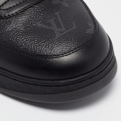 Pre Owned Louis Vuitton Black Leather and Monogram Eclipse Rivoli Sneakers Size 41.5