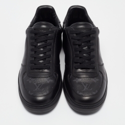 Pre Owned Louis Vuitton Black Leather and Monogram Eclipse Rivoli Sneakers Size 41.5