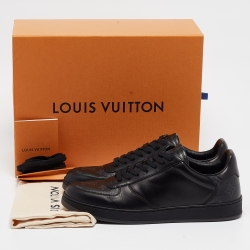 Pre Owned Louis Vuitton Black Leather and Monogram Eclipse Rivoli Sneakers Size 41.5