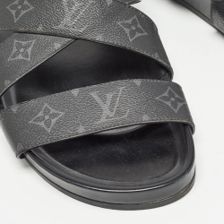 Pre Owned Louis Vuitton Black Monogram Leather Mirabeau Flat Slides Size 43 