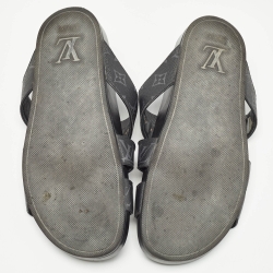 Pre Owned Louis Vuitton Black Monogram Leather Mirabeau Flat Slides Size 43 