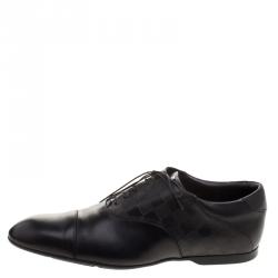 Pre Owned Louis Vuitton Black Glazed Calf Leather Sandstone Richelieu Lace Up Shoes Size 43