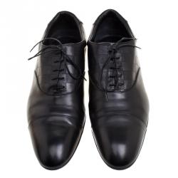 Pre Owned Louis Vuitton Black Glazed Calf Leather Sandstone Richelieu Lace Up Shoes Size 43