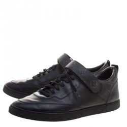 Pre Owned Louis Vuitton Black Leather And Monogram Canvas Passenger Lace Up Sneakers Size 43
