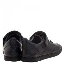 Pre Owned Louis Vuitton Black Leather And Monogram Canvas Passenger Lace Up Sneakers Size 43
