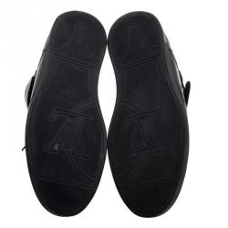 Pre Owned Louis Vuitton Black Leather And Monogram Canvas Passenger Lace Up Sneakers Size 43