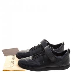 Pre Owned Louis Vuitton Black Leather And Monogram Canvas Passenger Lace Up Sneakers Size 43