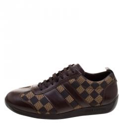 Pre Owned Louis Vuitton Two Tone Damier Ebene Fabric and Leather Sneakers Size 42