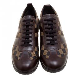 Pre Owned Louis Vuitton Two Tone Damier Ebene Fabric and Leather Sneakers Size 42