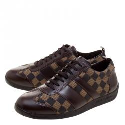 Pre Owned Louis Vuitton Two Tone Damier Ebene Fabric and Leather Sneakers Size 42