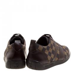 Pre Owned Louis Vuitton Two Tone Damier Ebene Fabric and Leather Sneakers Size 42