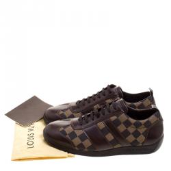 Pre Owned Louis Vuitton Two Tone Damier Ebene Fabric and Leather Sneakers Size 42
