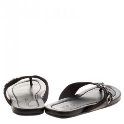 Pre Owned Louis Vuitton Black Fabric and Leather Hamptons Thong Sandals Size 44