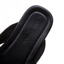 Pre Owned Louis Vuitton Black Fabric and Leather Hamptons Thong Sandals Size 44