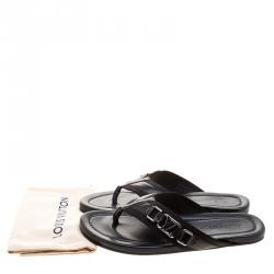 Pre Owned Louis Vuitton Black Fabric and Leather Hamptons Thong Sandals Size 44