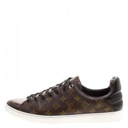 Louis Vuitton Brown Monogram Canvas and Black Leather Frontrow Low Top Sneakers Size 47