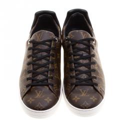 Louis Vuitton Brown Monogram Canvas and Black Leather Frontrow Low Top Sneakers Size 47