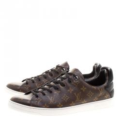 Louis Vuitton Brown Monogram Canvas and Black Leather Frontrow Low Top Sneakers Size 47