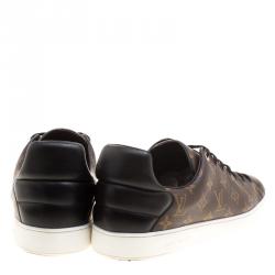 Louis Vuitton Brown Monogram Canvas and Black Leather Frontrow Low Top Sneakers Size 47