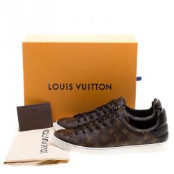 Louis Vuitton Brown Monogram Canvas and Black Leather Frontrow Low Top Sneakers Size 47