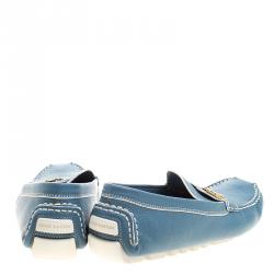 Pre Owned Louis Vuitton Blue Suhali Leather Lombok Driving Loafers Size 40.5