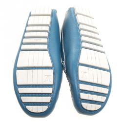 Pre Owned Louis Vuitton Blue Suhali Leather Lombok Driving Loafers Size 40.5