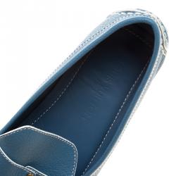 Pre Owned Louis Vuitton Blue Suhali Leather Lombok Driving Loafers Size 40.5