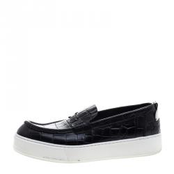 Louis Vuitton Black Croc Embossed Leather Slip on Sneakers Size 40.5